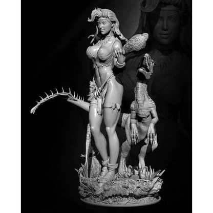 1/18 100mm 3D Print Model Kit Beautiful Girl Barbarian Amazon and Dinosaur Unpainted - Model-Fan-Store