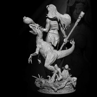 1/18 100mm 3D Print Model Kit Beautiful Girl Barbarian Amazon and Dinosaur Unpainted - Model-Fan-Store