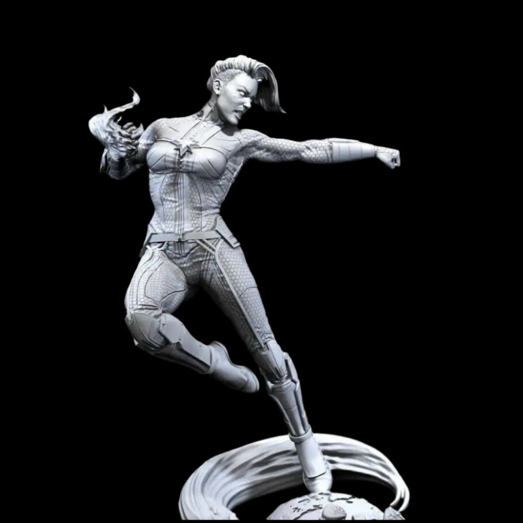 1/18 100mm 3D Print Superhero Model Kit Captain Marvel Beautiful Girl Unpainted