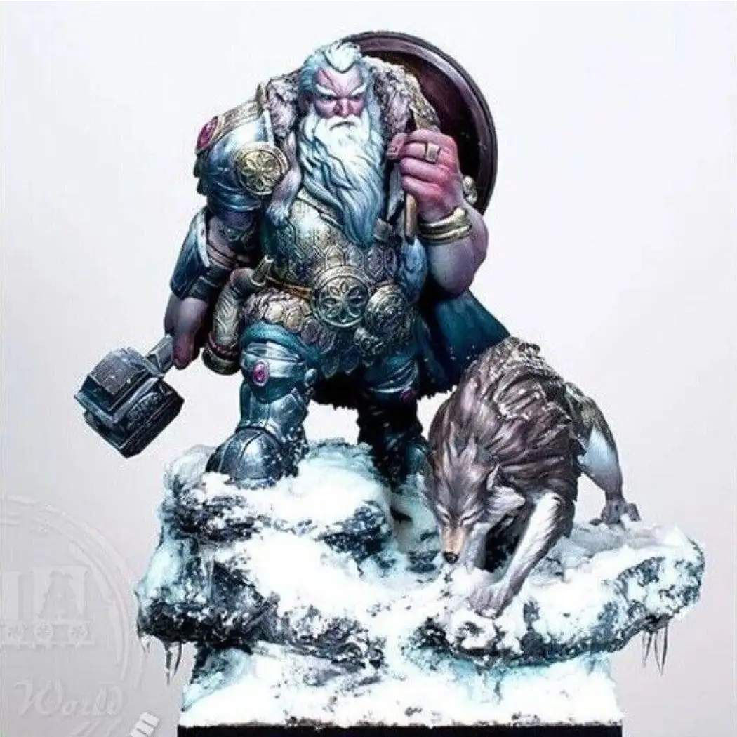 1/20 90mm Resin Model Kit Warrior Viking Dwarf and Wolf Unpainted Unassembled - Model-Fan-Store