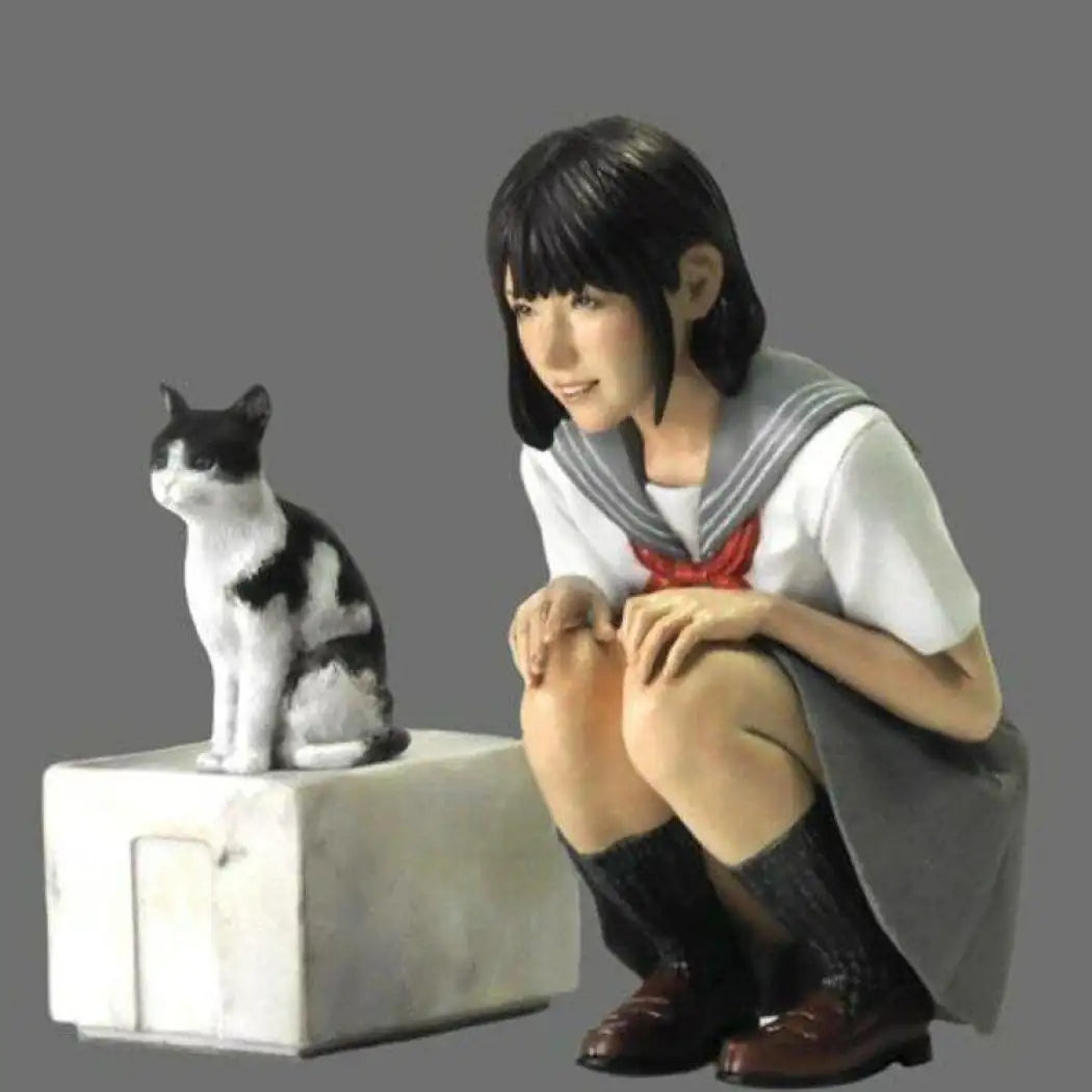 1/20 Resin Model Kit Asian Girl and Cat Schoolgirl Unpainted - Model-Fan-Store