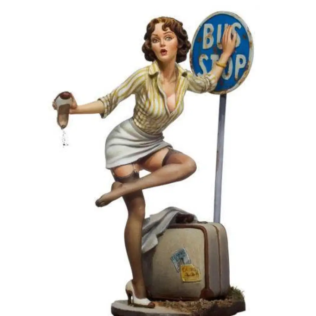 1/22 80mm Resin Model Kit Poker Beautiful Girl at the Bus Stop Pin Up Unpainted - Model-Fan-Store