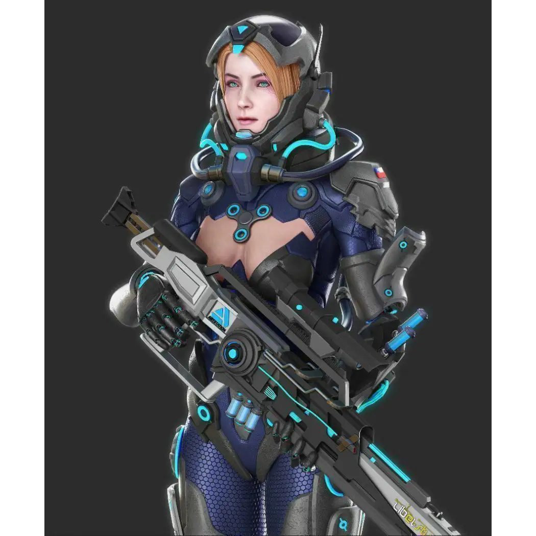 1/24 75mm 3D Print Cyberpunk Model Kit Space Beautiful Girl Shooter Unpainted - Model-Fan-Store