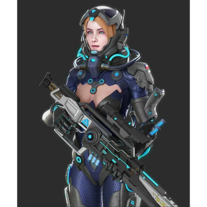 1/24 75mm 3D Print Cyberpunk Model Kit Space Beautiful Girl Shooter Unpainted - Model-Fan-Store