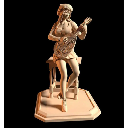 1/24 75mm 3D Print Model Kit Beautiful Girl Musician with Lute Unpainted - Model-Fan-Store
