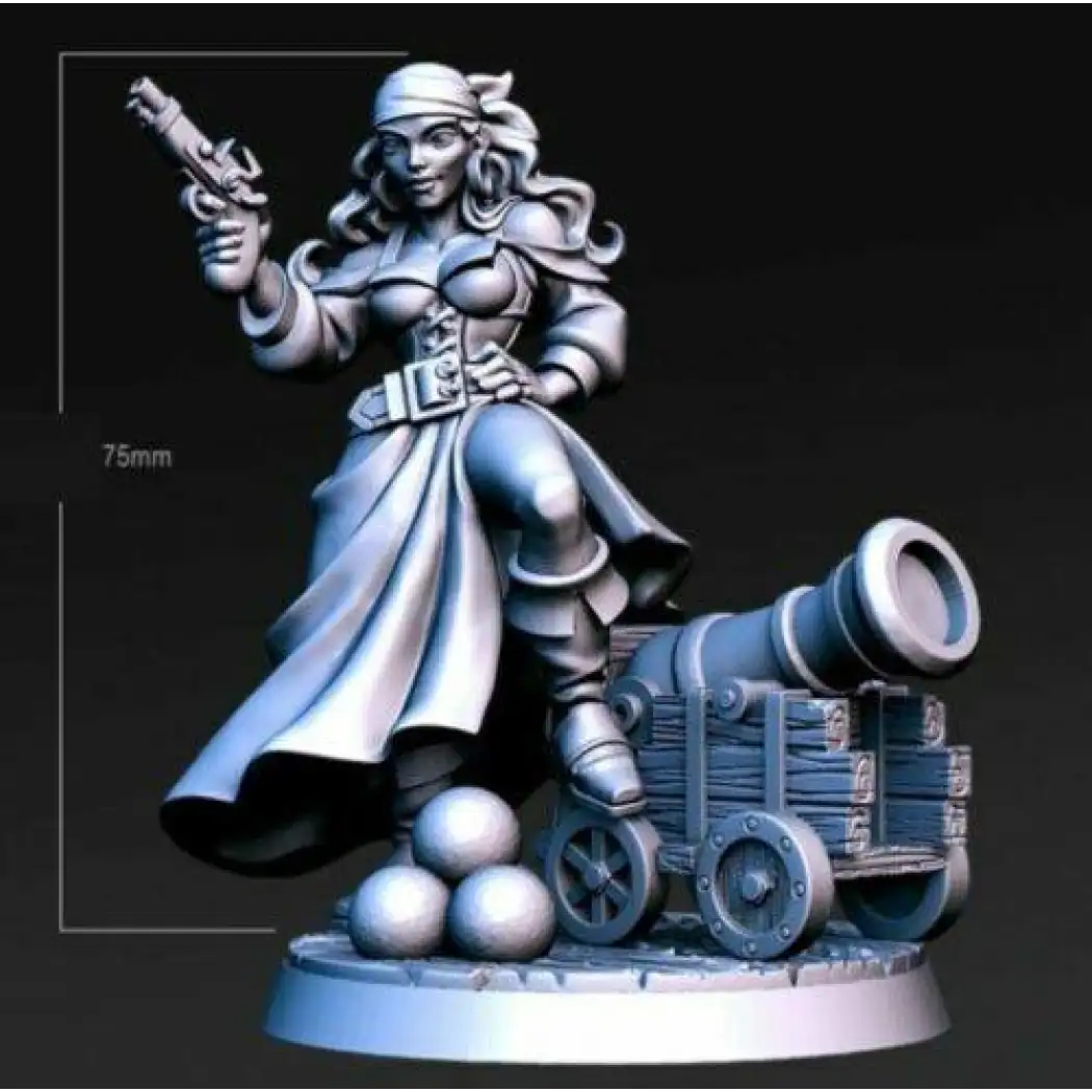 1/24 75mm 3D Print Model Kit Beautiful Girl Pirate Warrior Cannon Unpainted - Model-Fan-Store