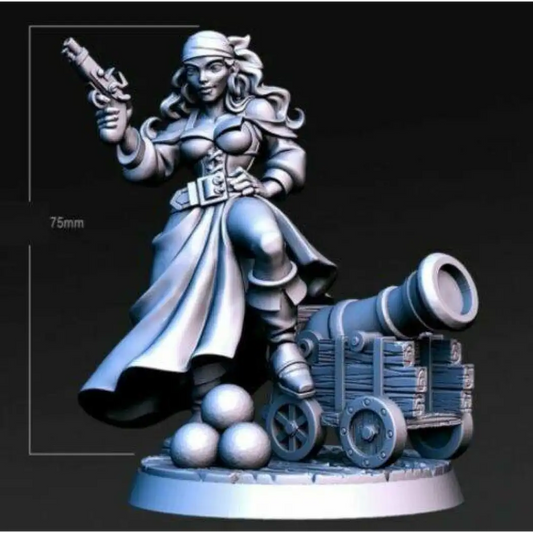 1/24 75mm 3D Print Model Kit Beautiful Girl Pirate Warrior Cannon Unpainted - Model-Fan-Store