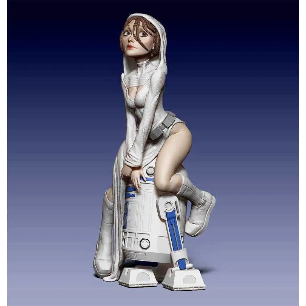 1/24 75mm 3D Print Model Kit Girl Star Wars Princess and R2-D2 Unpainted - Model-Fan-Store