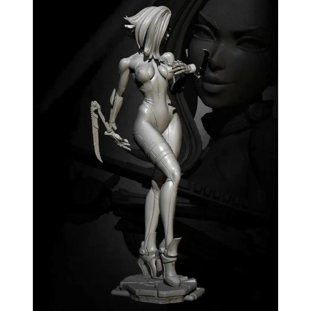 1/24 75mm 3D Print Resin Cyberpunk Model Kit Beautiful Girl Woman Unpainted - Model-Fan-Store