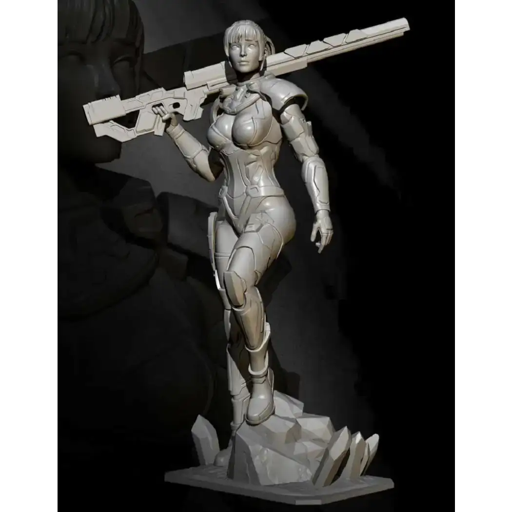 1/24 75mm Resin Cyberpunk Model Kit Space Beautiful Girl Shooter Unpainted - Model-Fan-Store