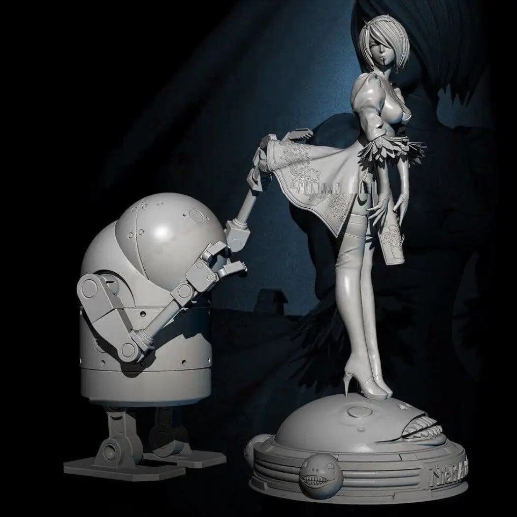 1/24 75mm Resin Model Kit Asian Beautiful Girl and Robot Unpainted - Model-Fan-Store