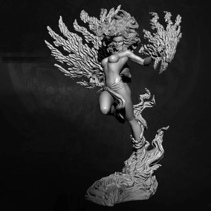 1/24 75mm Resin Model Kit Beautiful Girl Woman Fire Phoenix Fantasy Unpainted - Model-Fan-Store