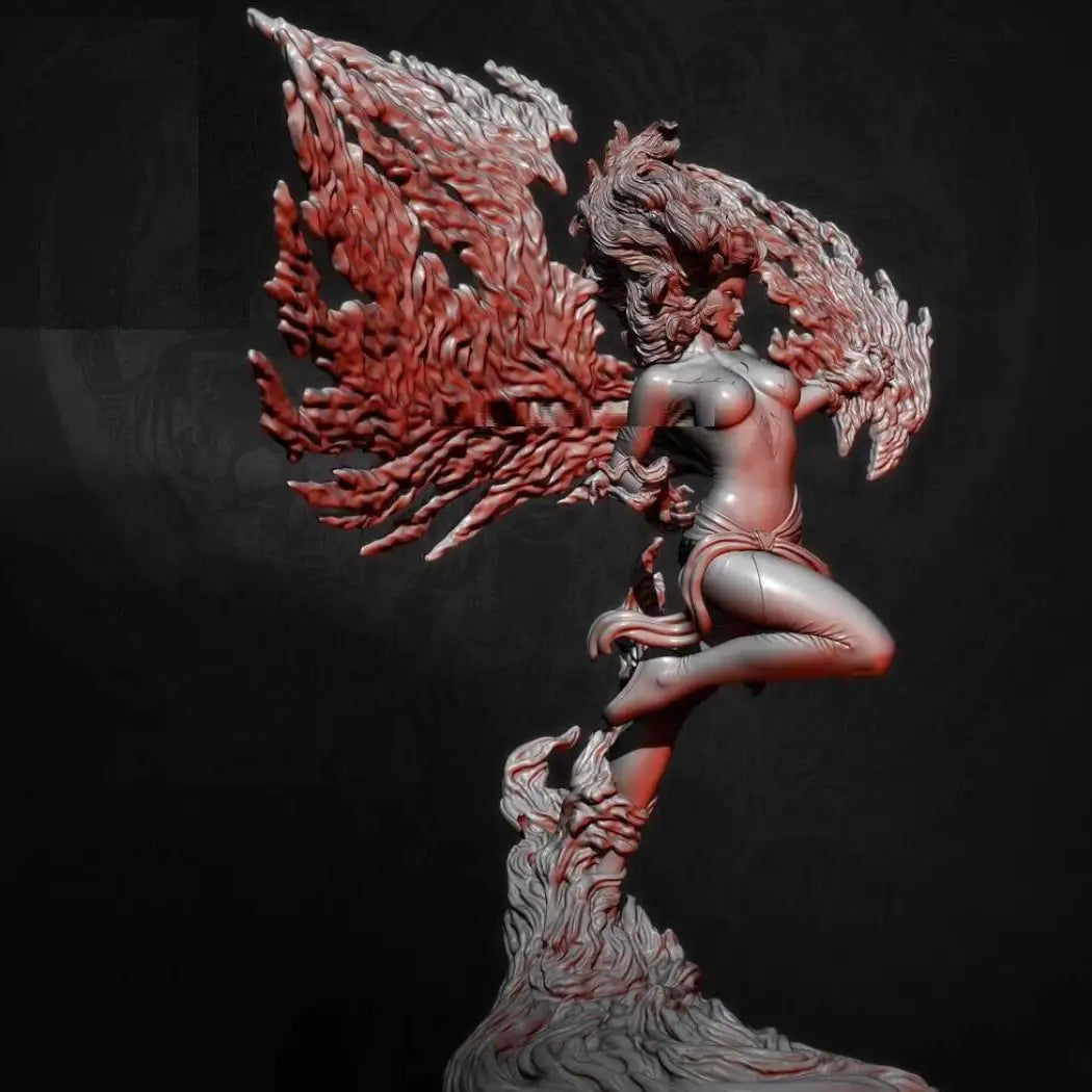 1/24 75mm Resin Model Kit Beautiful Girl Woman Fire Phoenix Fantasy Unpainted - Model-Fan-Store