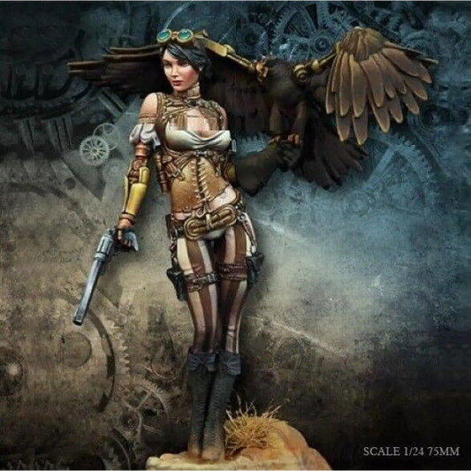 1/24 75mm Resin Steampunk Model Kit Beautiful Girl with Mechanical Eagle Unpainted - Model-Fan-Store