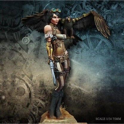 1/24 75mm Resin Steampunk Model Kit Beautiful Girl with Mechanical Eagle Unpainted - Model-Fan-Store