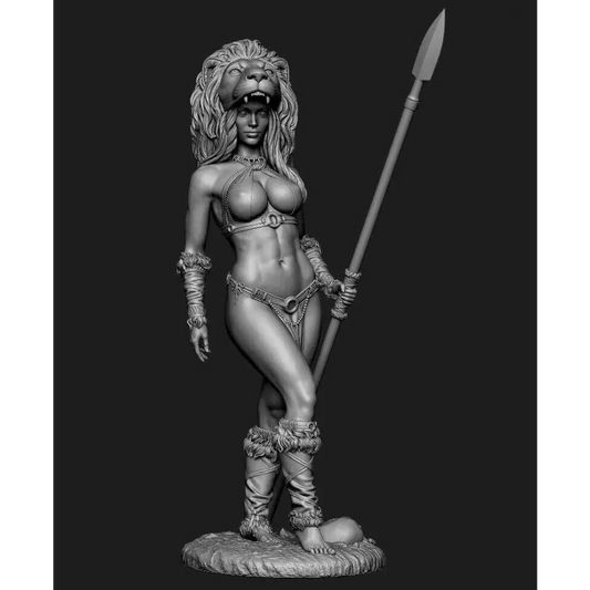 1/24 Resin Model Kit Beautiful Girl Warrior Barbarian Lion Head Unpainted C1 - Model-Fan-Store