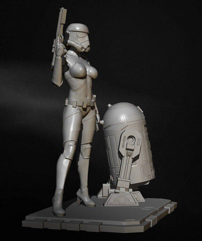 1/24 Resin Model Kit Star Wars Beautiful Girl Stormtrooper R2-D2 Unpainted - Model-Fan-Store