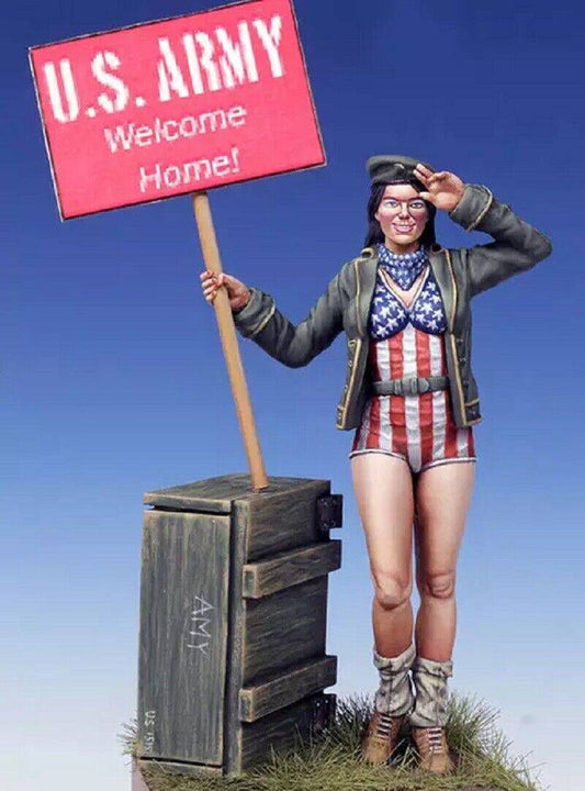 1/24 Resin Model Kit US Beautiful Girl Patriot Welcome Home Unpainted - Model-Fan-Store