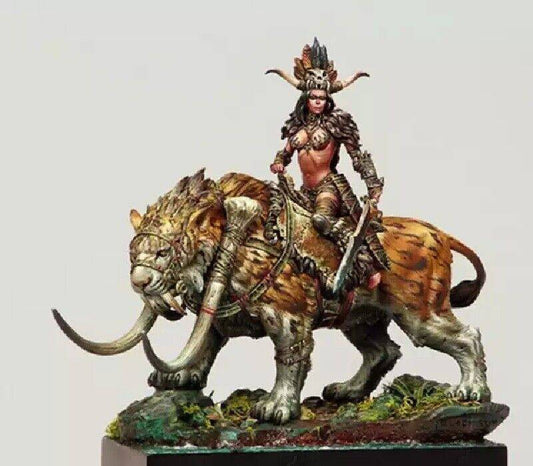 1/24 Resin Model Kit Warrior Beautiful Girl Barbarian on the Beast Unpainted - Model-Fan-Store