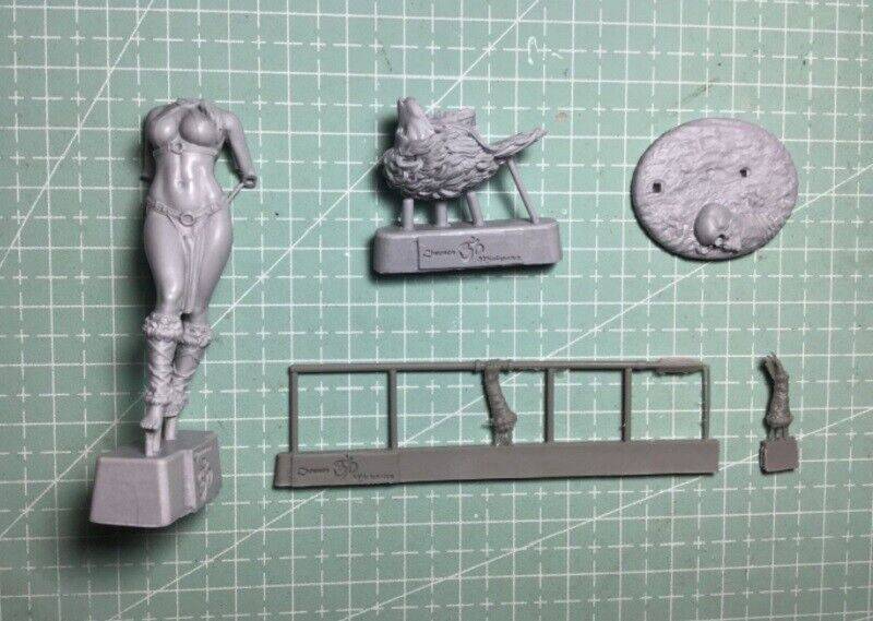 1/32 54mm Resin Model Kit Beautiful Girl Warrior Barbarian Lion Head Unpainted C1 - Model-Fan-Store