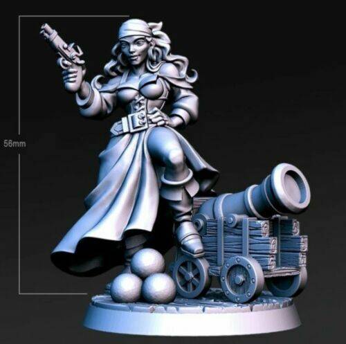 1/32 56mm 3D Print Model Kit Beautiful Girl Pirate Warrior Cannon Unpainted - Model-Fan-Store
