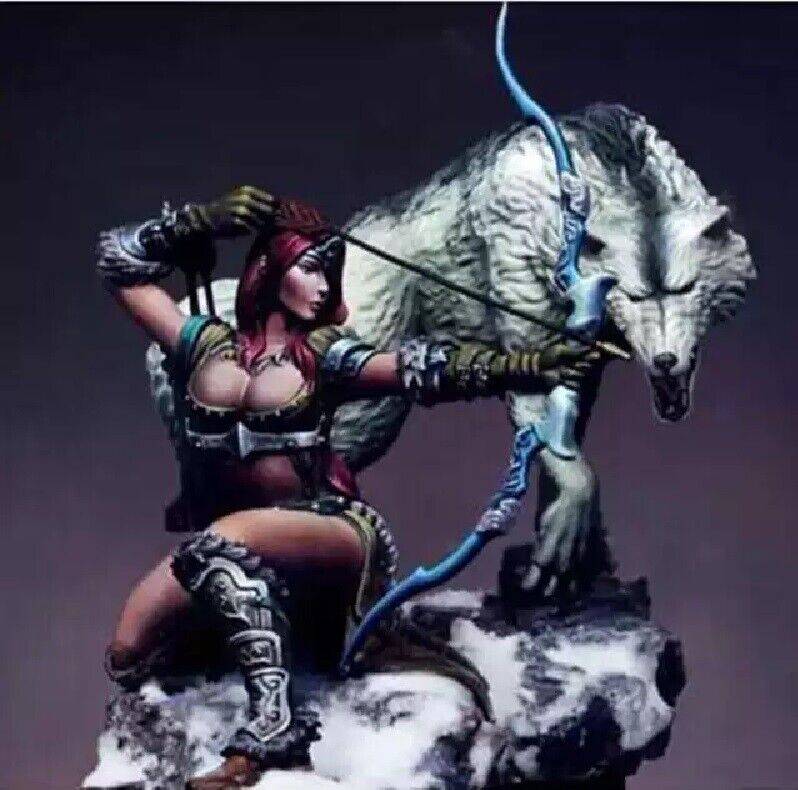 1/32 Resin Model Kit Beautiful Girl with a Wolf is a Hunter Unpainted - Model-Fan-Store