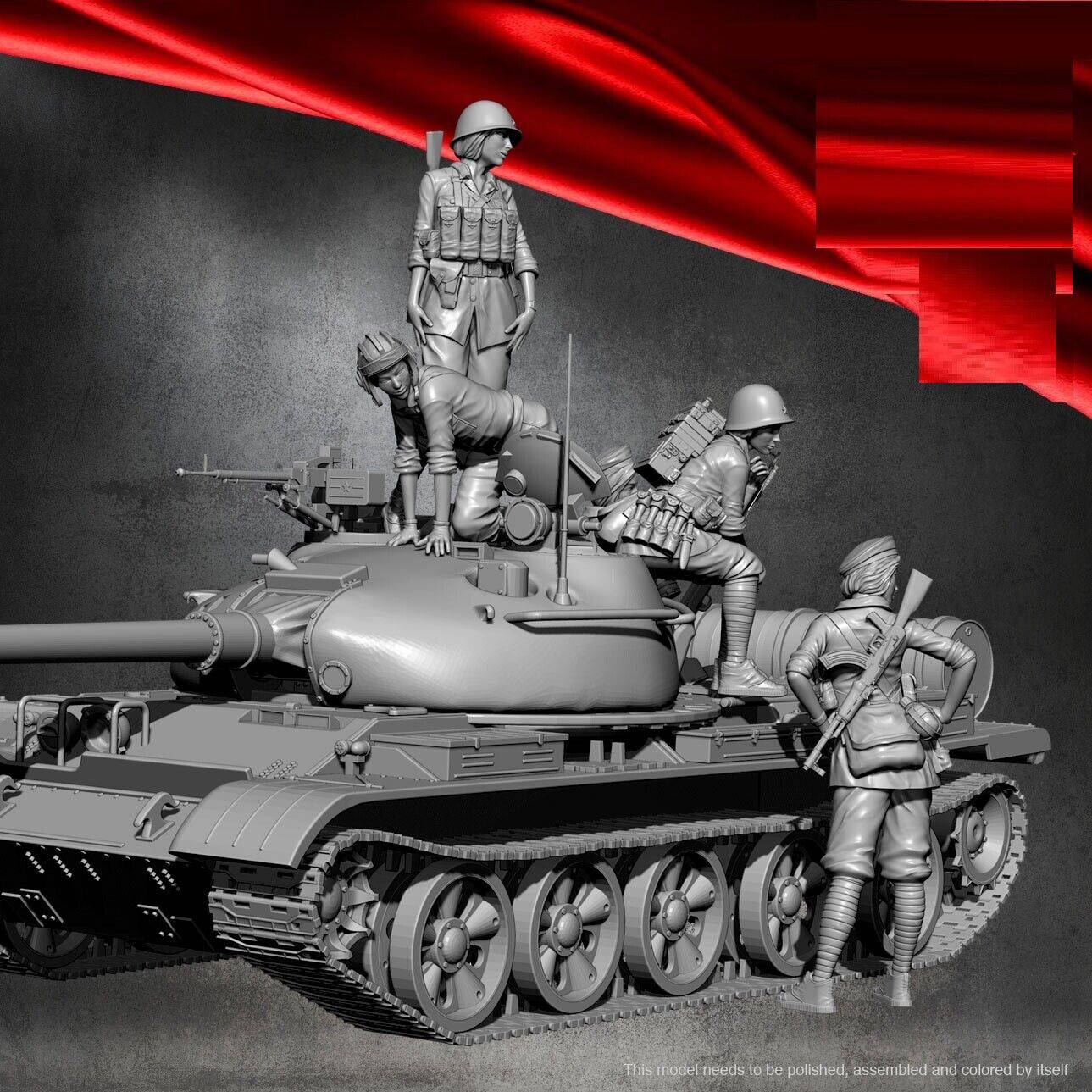 1/35 5pcs Resin Model Kit Chinese Soldiers Beautiful Girl (no tank) Unpainted - Model-Fan-Store