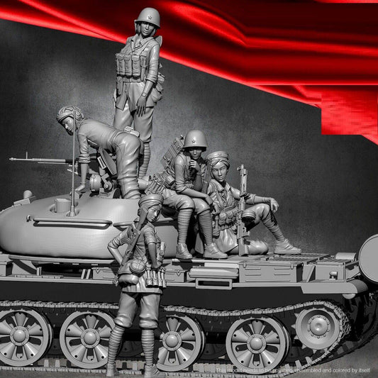 1/35 5pcs Resin Model Kit Chinese Soldiers Beautiful Girl (no tank) Unpainted - Model-Fan-Store