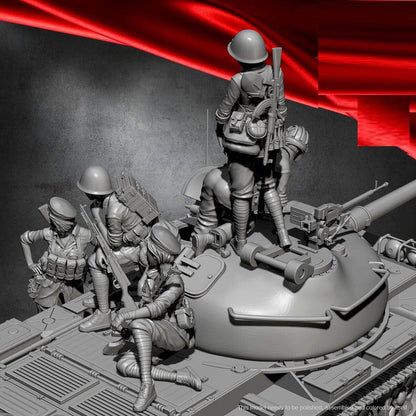 1/35 5pcs Resin Model Kit Chinese Soldiers Beautiful Girl (no tank) Unpainted - Model-Fan-Store