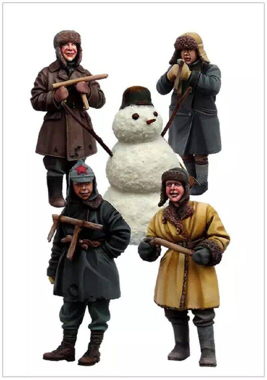 1/35 5pcs Resin Model Kit Soviet Children and Snowman WW2 Unpainted - Model-Fan-Store