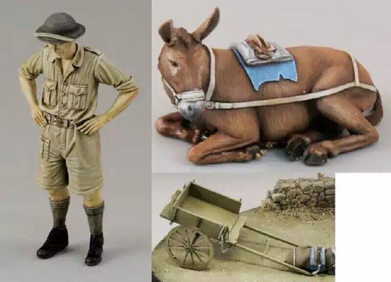 1/35 Resin Model Kit Soldier and Donkey with Trolley WW2 Unpainted