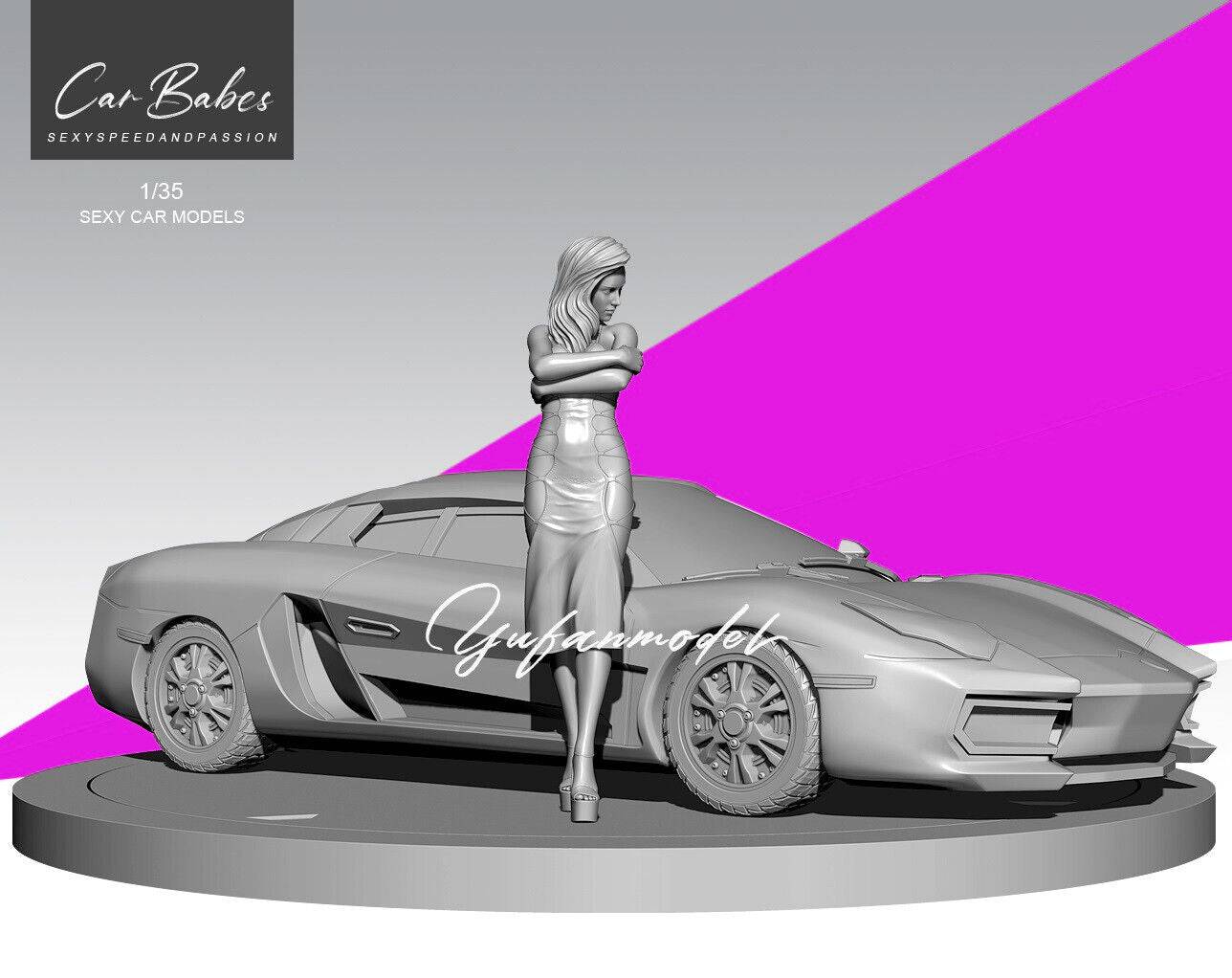 1/35 Resin Model Kit Modern Beautiful Girl with Speed Racing Car Unpainted - Model-Fan-Store