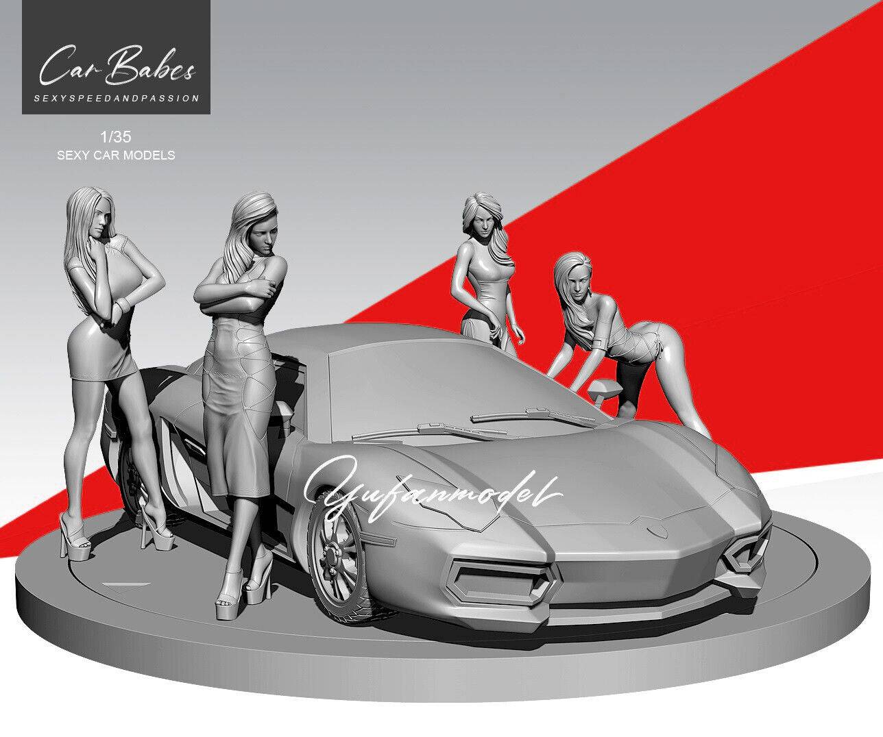 1/35 Resin Model Kit Modern Beautiful Girls with Speed Racing Car Unpainted - Model-Fan-Store