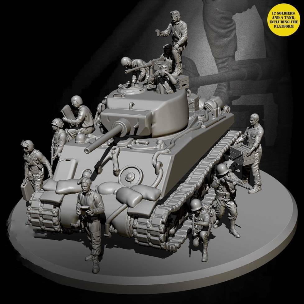 1/48 Resin Model Kit US Sherman Tank Crew WW2 Unpainted - Model-Fan-Store