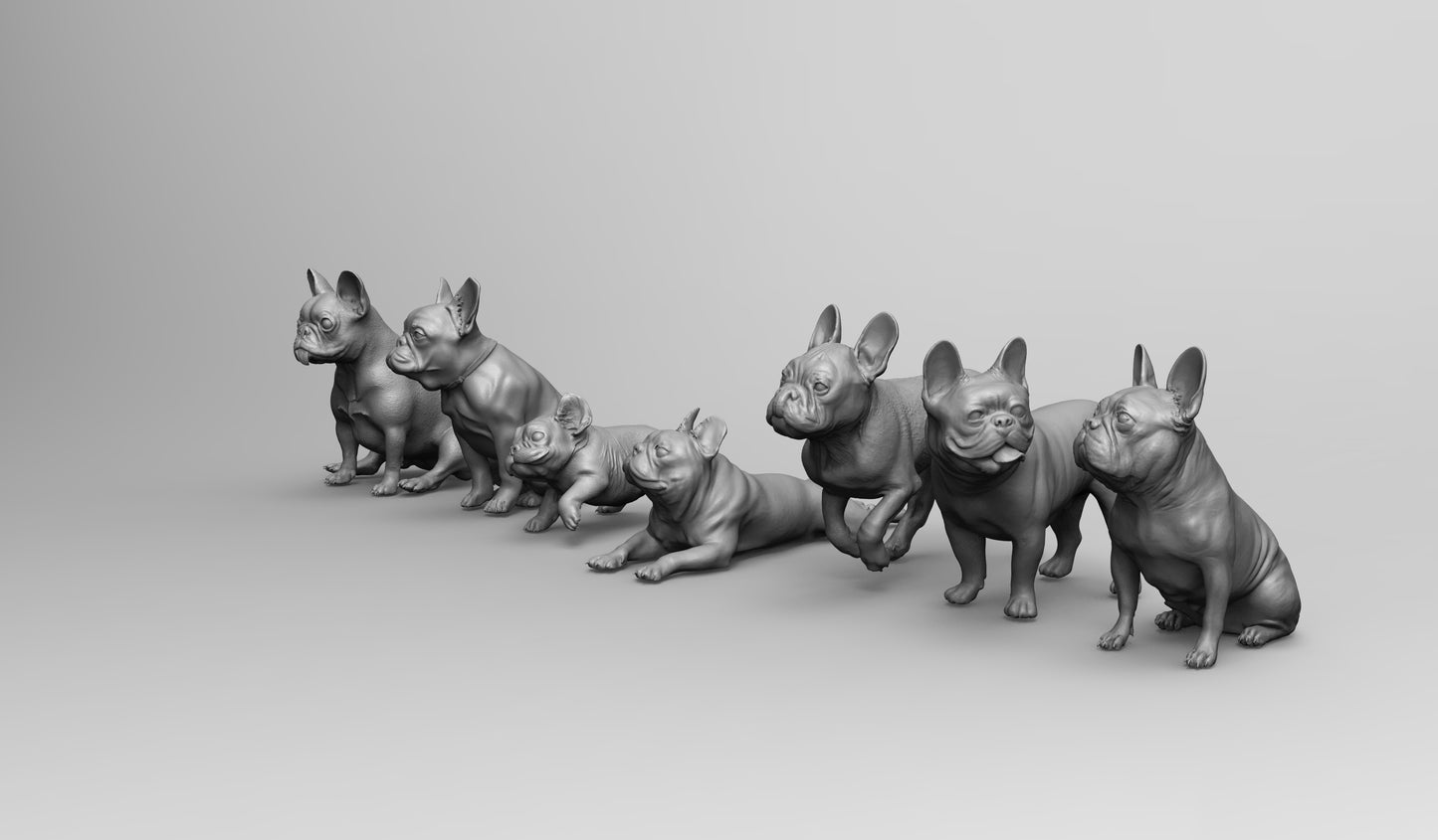 1/35 - 1/6 7pcs 3D Print Model Kit Animal Dogs Pets French Bulldog Unpainted