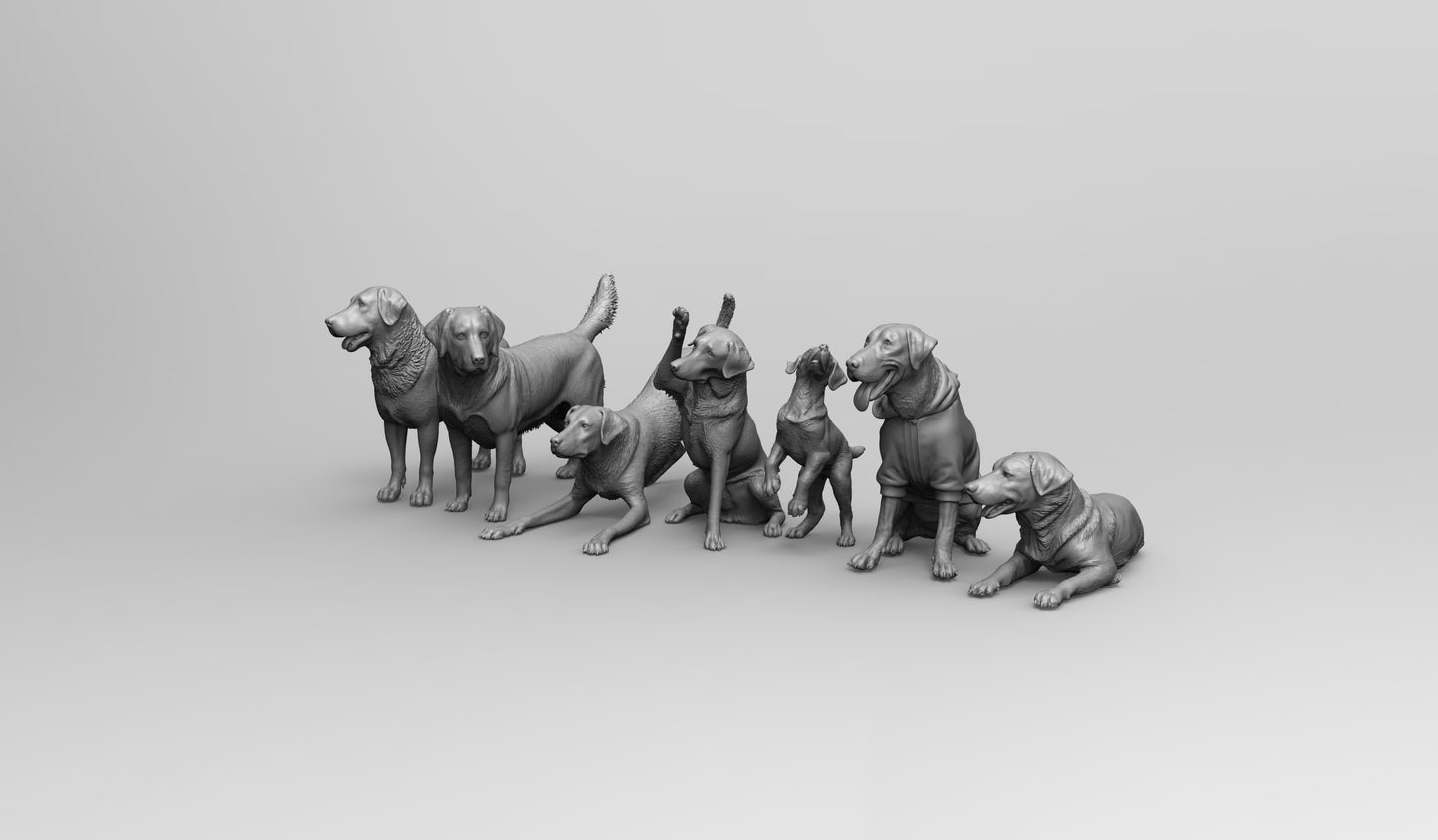 1/35 - 1/6 7pcs 3D Print Model Kit Animal Dogs Pets Labrador Retriever Unpainted