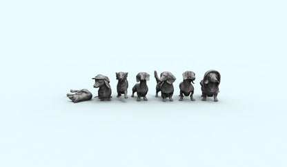 1/35 - 1/6 7pcs 3D Print Model Kit Animal Dogs Pets Dachshund Unpainted
