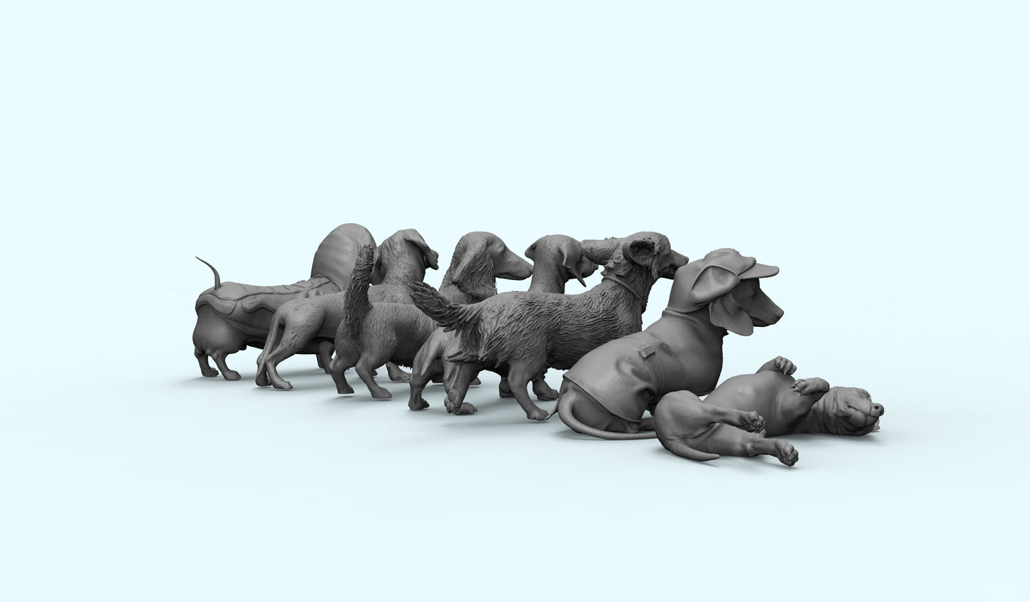 1/35 - 1/6 7pcs 3D Print Model Kit Animal Dogs Pets Dachshund Unpainted