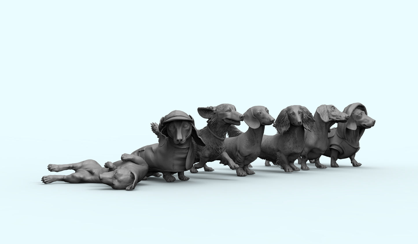 1/35 - 1/6 7pcs 3D Print Model Kit Animal Dogs Pets Dachshund Unpainted