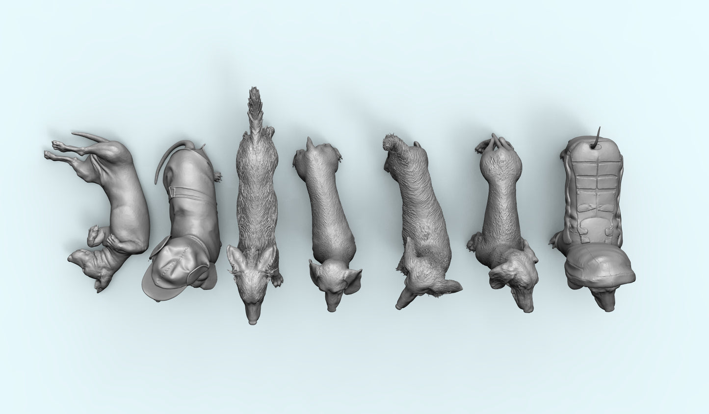 1/35 - 1/6 7pcs 3D Print Model Kit Animal Dogs Pets Dachshund Unpainted