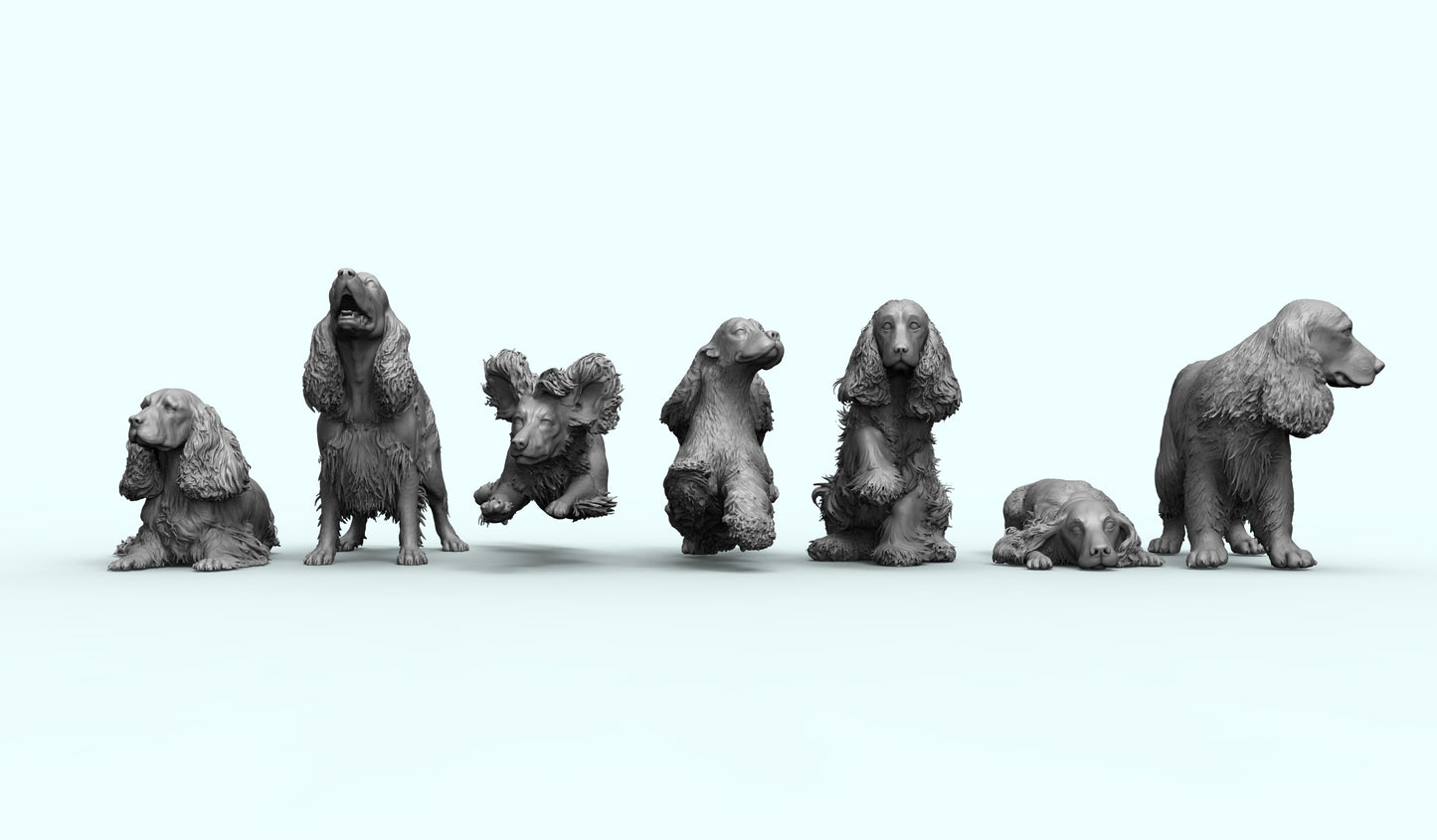 1/35 - 1/6 7pcs 3D Print Model Kit Animal Dogs Pets Spaniel Unpainted