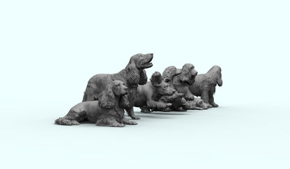 1/35 - 1/6 7pcs 3D Print Model Kit Animal Dogs Pets Spaniel Unpainted