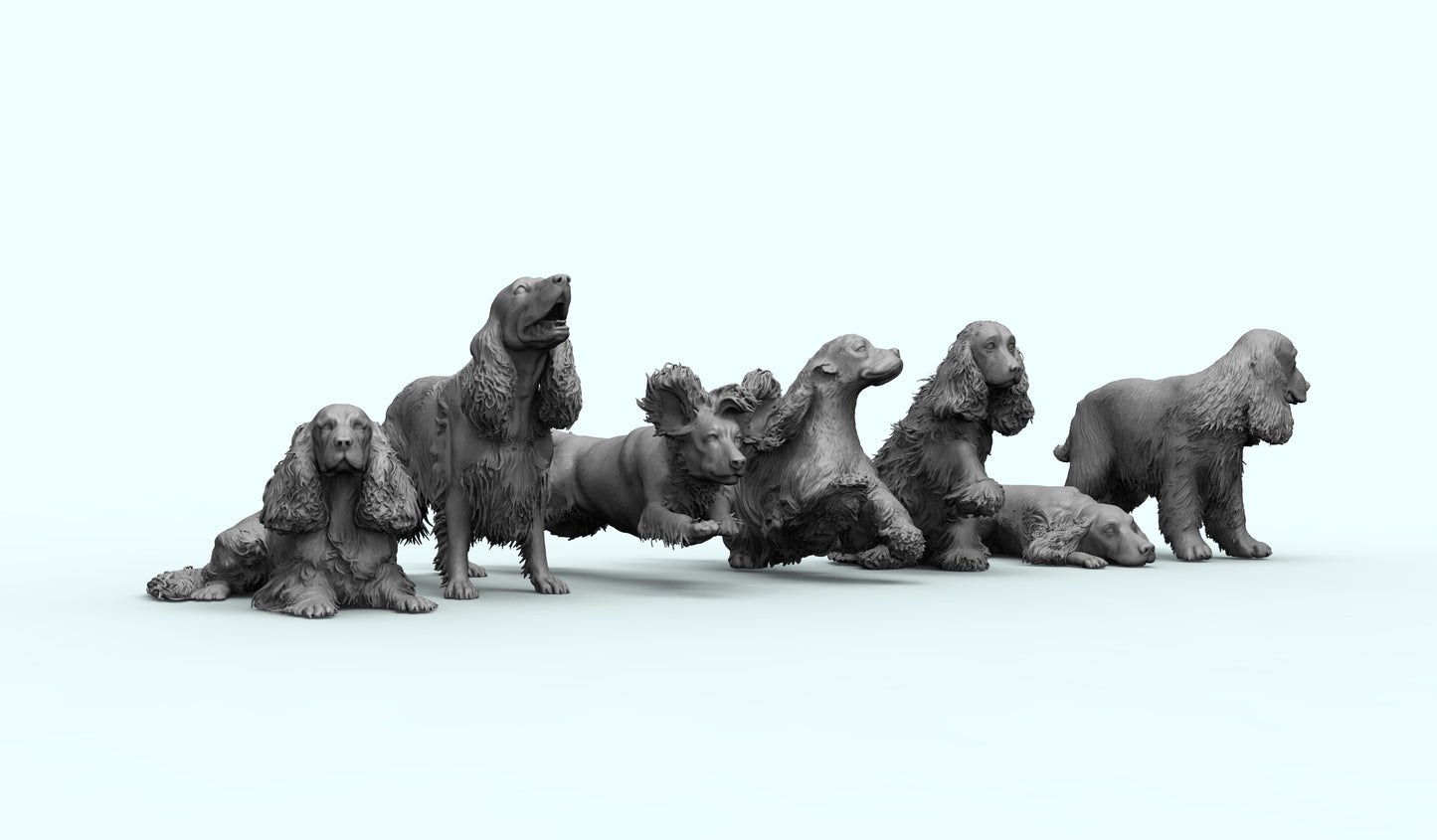 1/35 - 1/6 7pcs 3D Print Model Kit Animal Dogs Pets Spaniel Unpainted