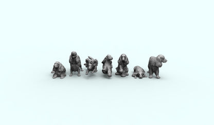 1/35 - 1/6 7pcs 3D Print Model Kit Animal Dogs Pets Spaniel Unpainted