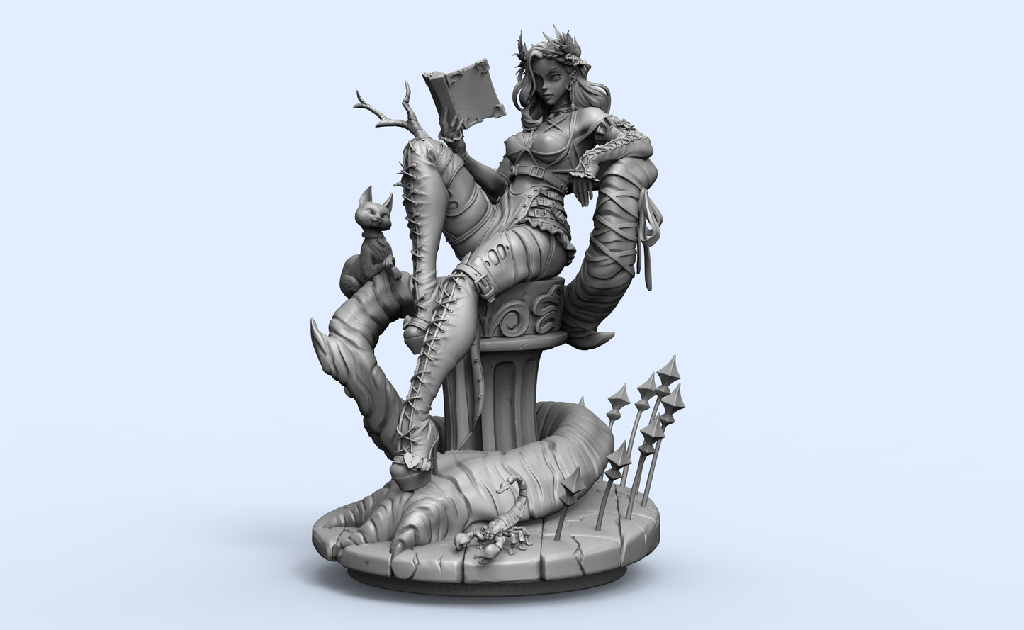 1/24 3D Print Model Kit Fantasy Beautiful Girl Sorceress and Pets Unpainted