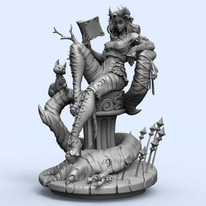 1/24 3D Print Model Kit Fantasy Beautiful Girl Sorceress and Pets Unpainted