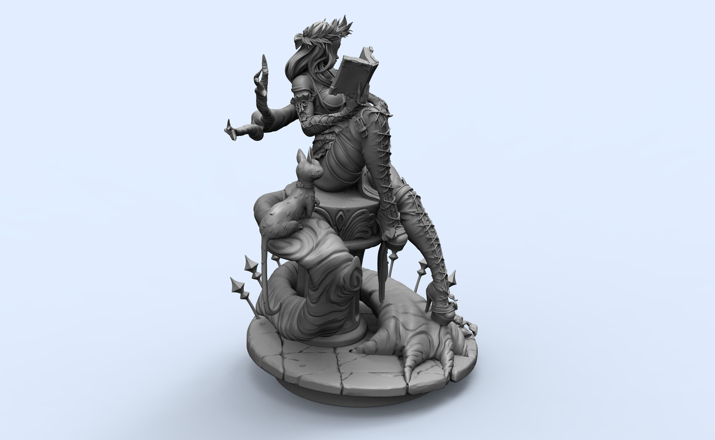 1/24 3D Print Model Kit Fantasy Beautiful Girl Sorceress and Pets Unpainted