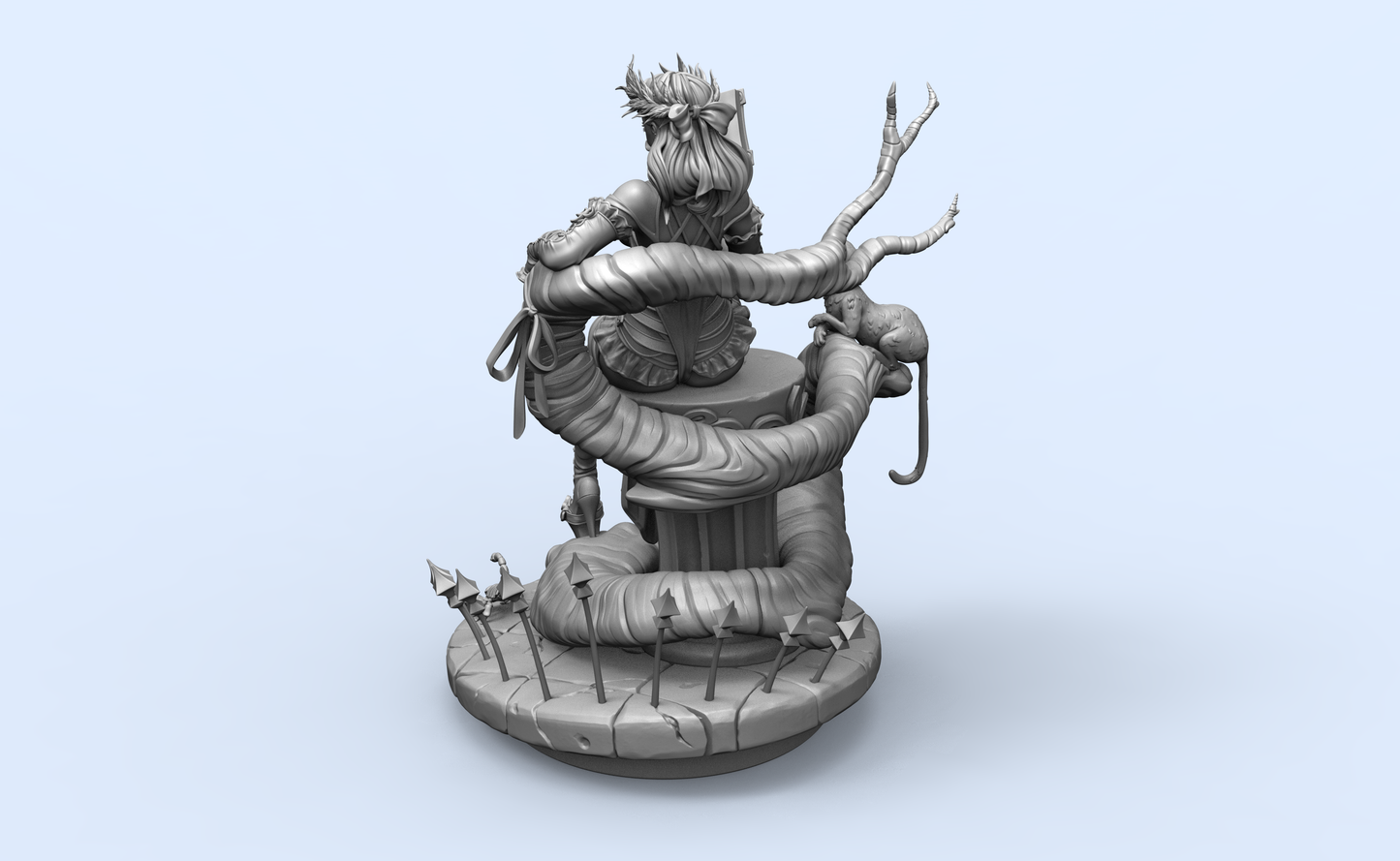 1/24 3D Print Model Kit Fantasy Beautiful Girl Sorceress and Pets Unpainted