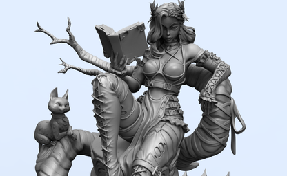 1/24 3D Print Model Kit Fantasy Beautiful Girl Sorceress and Pets Unpainted