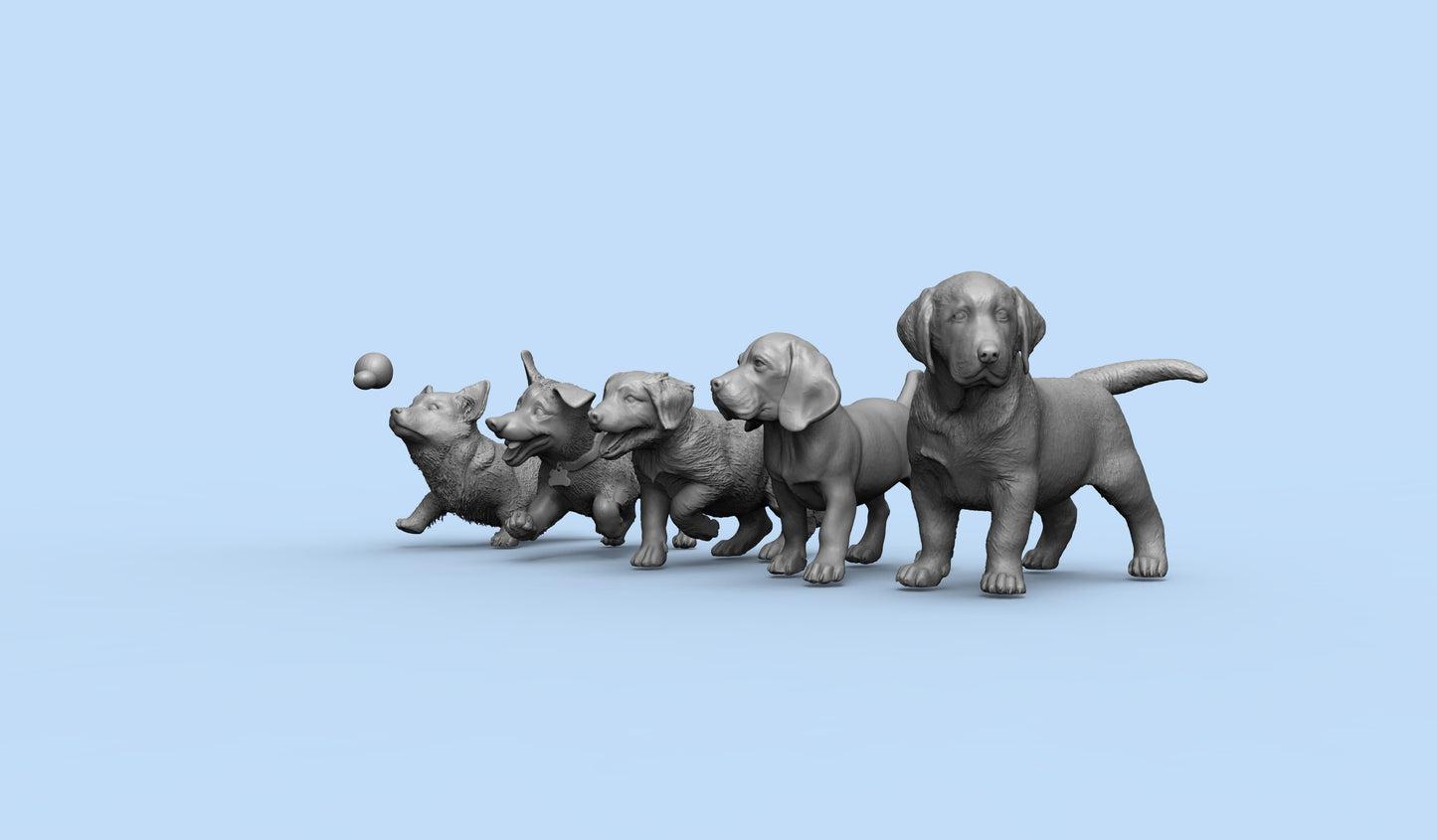 1/35 - 1/6 5pcs 3D Print Model Kit Animal Dogs Pets Puppies Unpainted